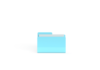 A blue folder with papers and files. 3d rendering on the topic of computer, office, work, interface, technology, applications, business, data. Minimal, modern style. Transparent background.