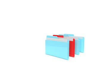 A blue, red folder with papers and files. 3d rendering on the topic of computer, office, work, interface, technology, applications, business, data. Minimal, modern style. Transparent background.