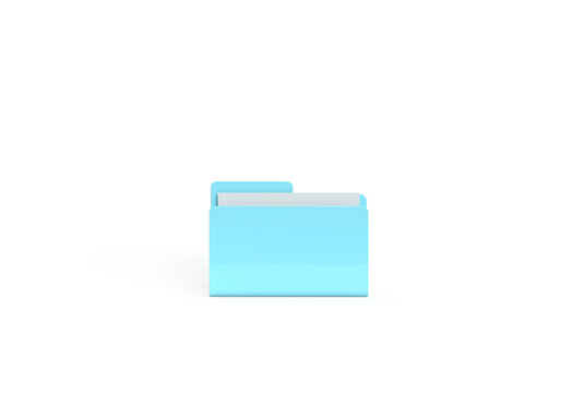 A blue folder with papers and files. 3d rendering on the topic of computer, office, work, interface, technology, applications, business, data. Minimal, modern style. Transparent background.