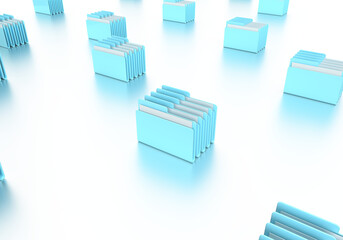 The pattern of blue folders with operating system files. 3d rendering on computer, interface, technology, applications, development, code, business, data. Modern style. Transparent background.