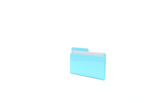 A blue folder with papers and files. 3d rendering on the topic of computer, office, work, interface, technology, applications, business, data. Minimal, modern style. Transparent background.