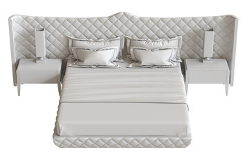 
big comfortable bed isolated on transparent background, home furniture, illustration, 3d rendering