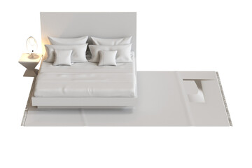 
big comfortable bed isolated on transparent background, home furniture, illustration, 3d rendering