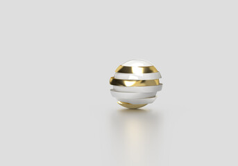 Metal ball, cut into pieces. Silver and gold color. 3d rendering on the topic of business, work, office, education, finance, peace, politics. Minimal style, isolated. Gray background.