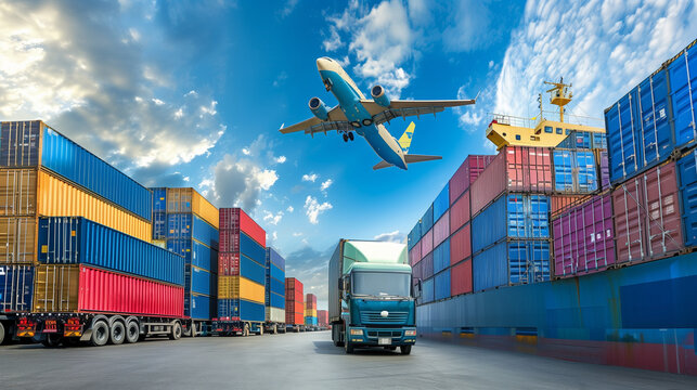 Logistics, container Cargo ship transportation with working crane bridge in deep sea port for import export.