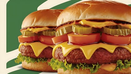 A delectable close-up food photography of a juicy hamburger with melted cheese