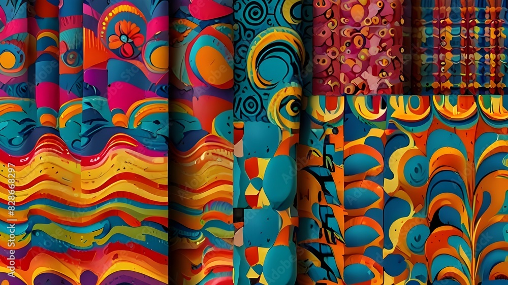 Poster groovy hippie 70s vector backgrounds set. chessboard and twisted patterns. backgrounds in trendy ret