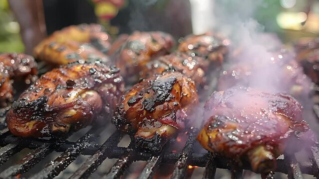 The smoky smell of freshly grilled jerk chicken fills the air as it sizzles on the grill providing a tantalizing preview of the main course to come.