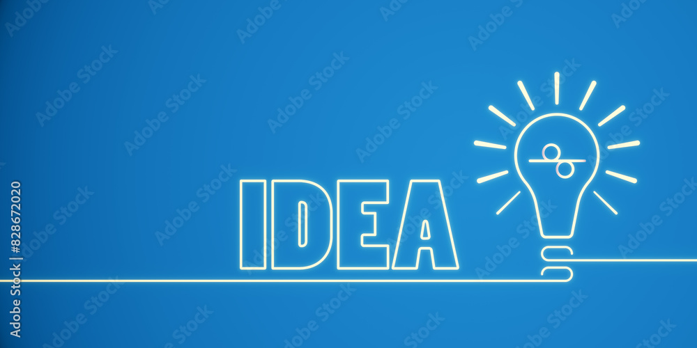 Aufkleber neon sign of a light bulb with the word idea on a blue background, symbolizing creativity and inspir