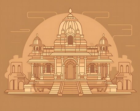 drawing of an ancient chariot with an Indian temple on top, Jagannatha Ratha Yatra