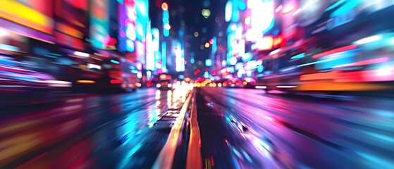 Captivating Blur of Neon Lights and Motion in a Rapidly Pulsing Urban Ambiance