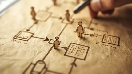 A double exposure of a project team with a workflow diagram, representing efficient planning.