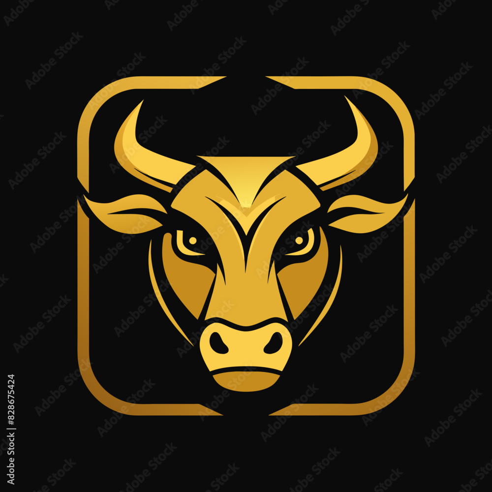 Wall mural Unique regal golden Bull, face view, business Logo icon Vector