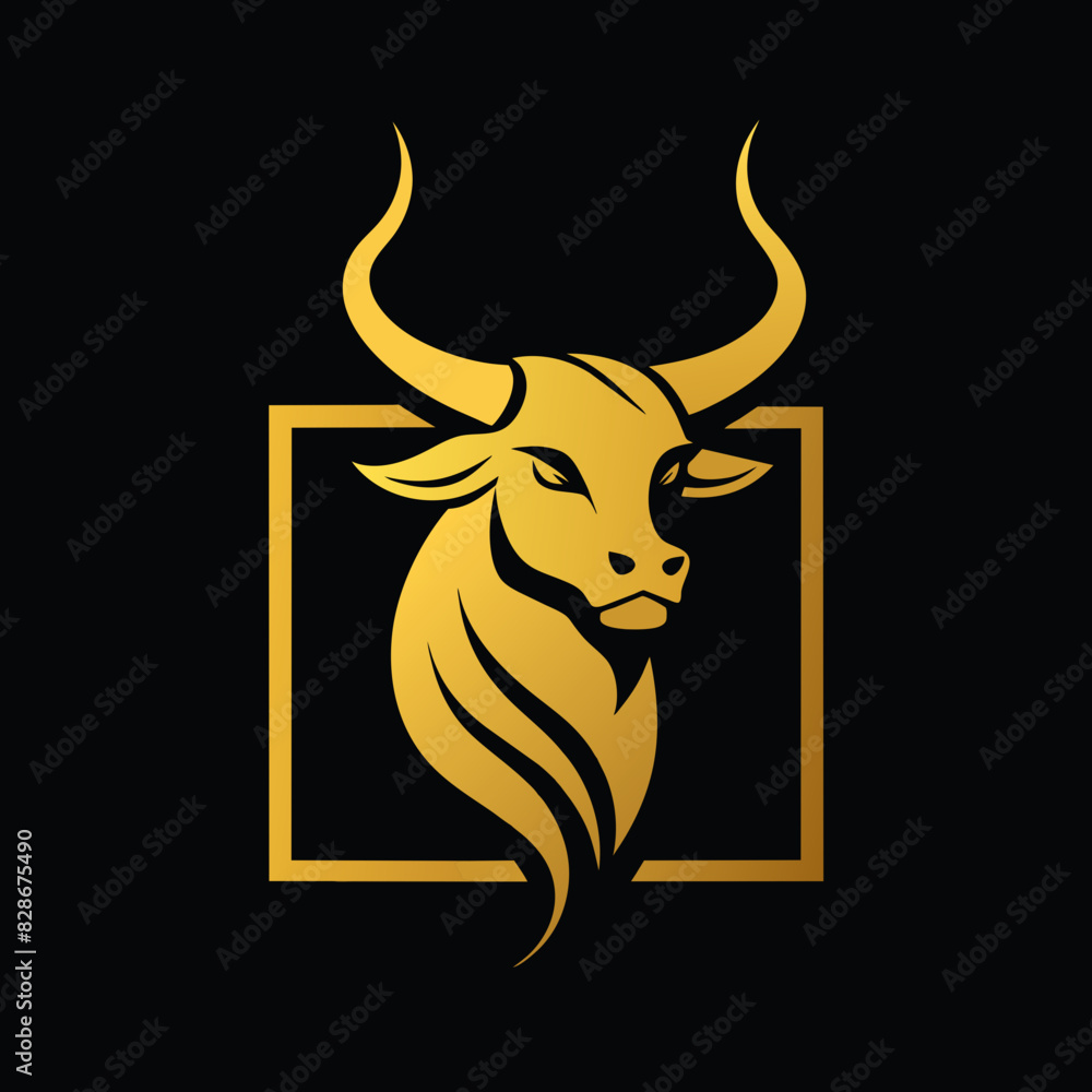 Canvas Prints Unique regal golden Bull, face view, business Logo icon Vector