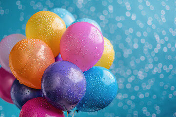 Colorful balloons with water drop background for birthday party background.