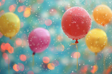 Fototapeta premium Colorful balloons with water drop background for birthday party background.