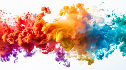 Vibrant Color Explosion on a White Backdrop: Creating a Mesmerizing Display of Energy and Creativity. Perfect for Adding a Pop of Color to Any Design or Project