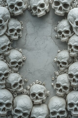 Unique horror frame: Grunge Halloween background with skulls and bones. Dark Gothic style. Perfect for horror projects. Ritualistic macabre frame. Haunting grungy horror bone frame. 