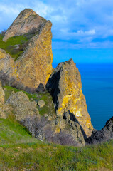 Kara-Dag, colorful volcanic rocks along the Black Sea coast in the national park, Crimea