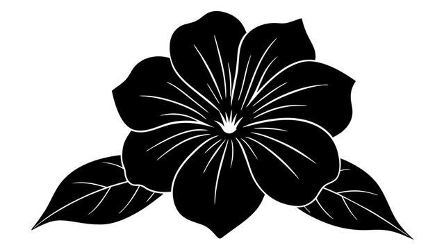 black flower with leaves on white background clip art preview