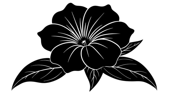 black flower with leaves on white background clip art preview