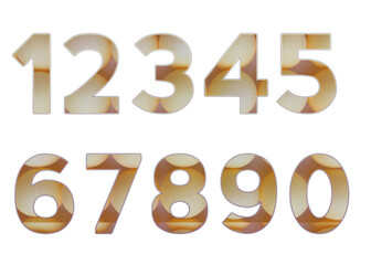 Set design number 0-9 with ping-pong balls texture on white background, set of number ping-pong balls texture.