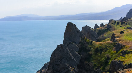 Kara-Dag, colorful volcanic rocks along the Black Sea coast in the national park, Crimea