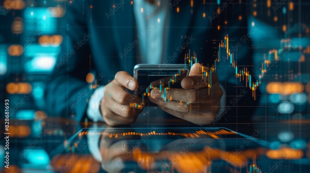 Poster Stock market trading platform charts exchange graphs on pc computer screen. Financial technology online investment data digital money prices indexes crypto analysis and forecast background