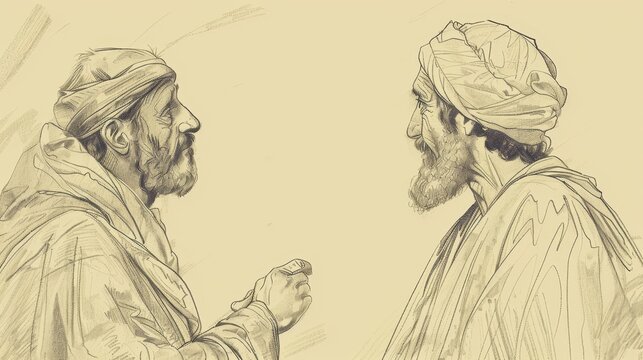 Jesus Confessed as Christ by Peter, Son of Living God, Caesarea Philippi, Biblical Illustration, Beige Background, Copyspace