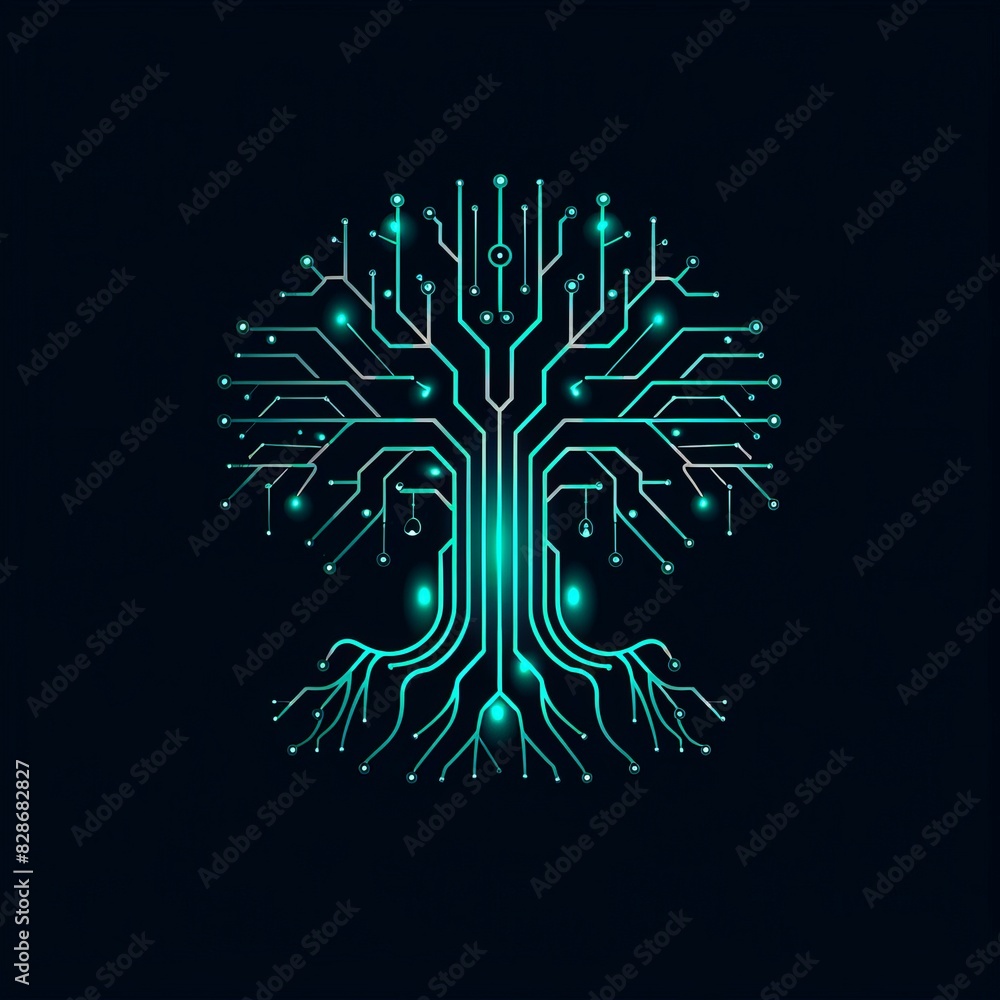 Poster circuit tree on green background. science and technology concept. computer motherboard system. moder