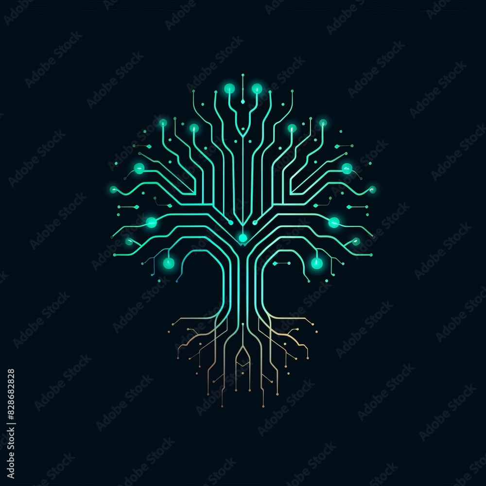Poster circuit tree on green background. science and technology concept. computer motherboard system. moder