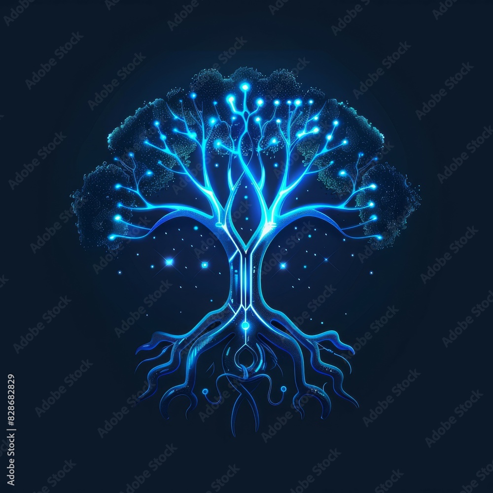 Poster circuit tree on blue background. science and technology concept. computer motherboard system. modern