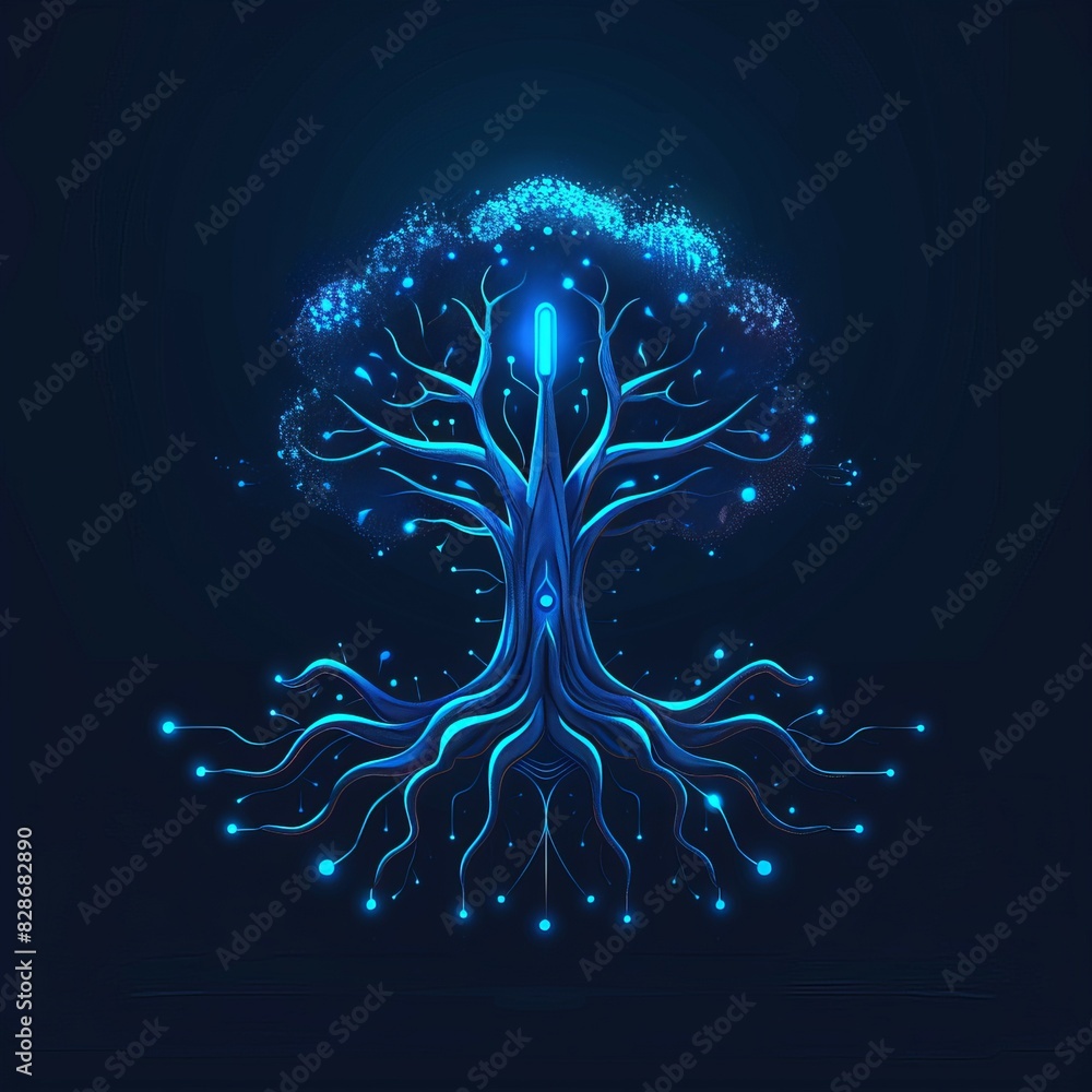 Poster circuit tree on blue background. science and technology concept. computer motherboard system. modern