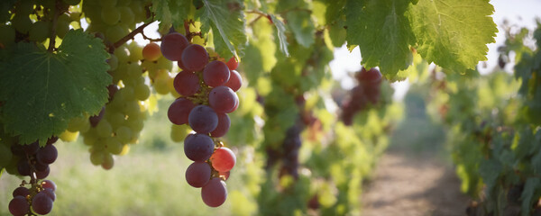 Grape in nature with sun in background. High resolution illustration