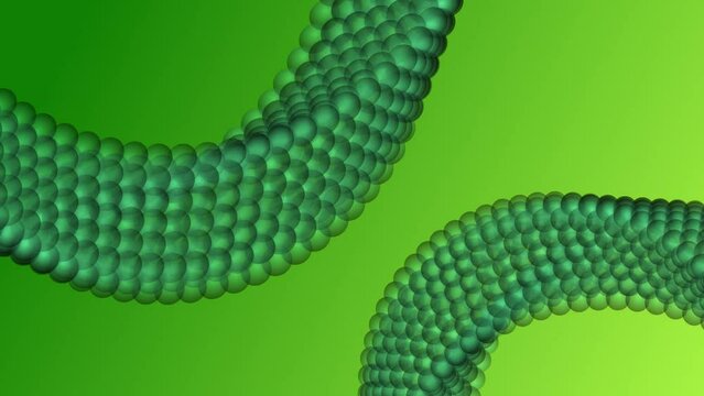 Abstract 3d twisted rotated looped shape torus hellix snake made from sphere molecules with gradient background
