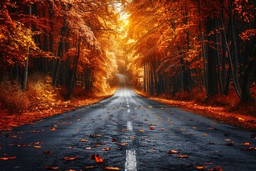 road leading into the autumn forest