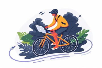 Fototapeta premium Cyclist enjoying nature while staying connected through digital devices, blending outdoor activities with modern technology