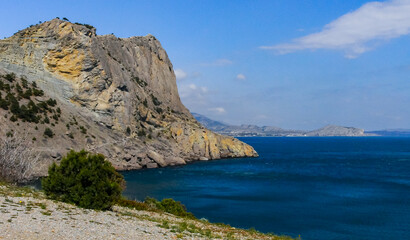 Fototapeta premium Eastern Crimea, view of the coastal mountains and rocks near Cape Kapchik, Novyi Svet