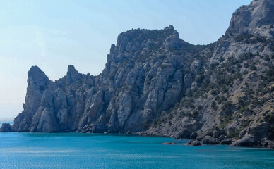 Fototapeta premium Eastern Crimea, view of the coastal mountains and rocks near Cape Kapchik, Novyi Svet