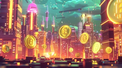 Fototapeta premium virtual world crypto coin, cartoon style