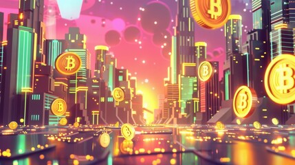 Obraz premium virtual world crypto coin, cartoon style