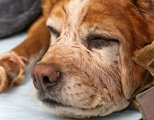An old sick dog looking with upset face, it is nearly dying