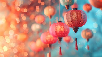 festive ceiling decor, elegant and charming eid al-adha festival decor featuring colorful lanterns hanging from the ceiling in the background