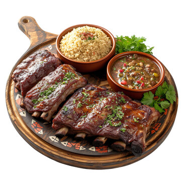Front view of Kuzu Kaburga with Turkish lamb ribs, grilled to perfection and isolated on a white transparent background