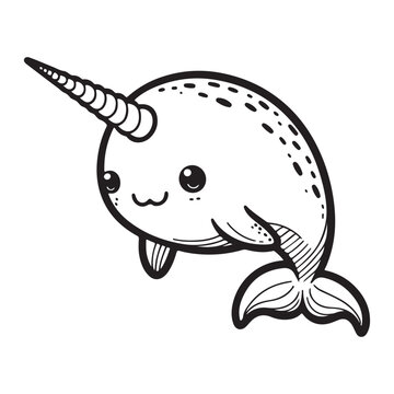 recommend clip art: Line art of narwhal cartoon vector