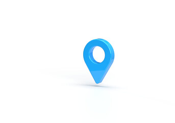 Blue path marker, pins on the map. 3d rendering on the topic of travel, flights, tours, travel company, navigation, route. Transparent background.