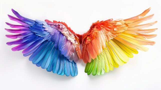 The wings of a bird are painted in a rainbow of colors