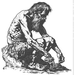 Fototapeta premium ancient caveman with old engraving style