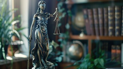 Fototapeta premium Lady of Justice Statue Blindfolded Guardian in Lawyer Office - Truth and Law 