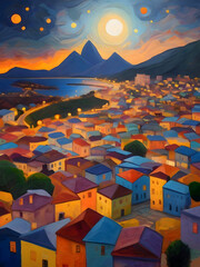 Saint Lucia Cubism Country Landscape Illustration Art	